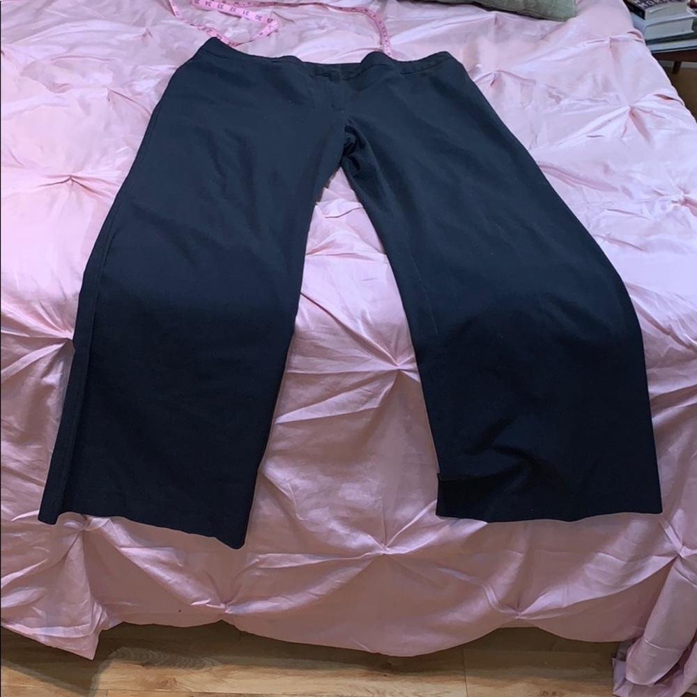 Flat-front J Jill dark gray, wide leg trousers.